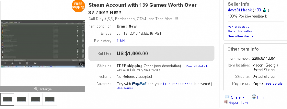 Guy Sells Steam Account for $1,000